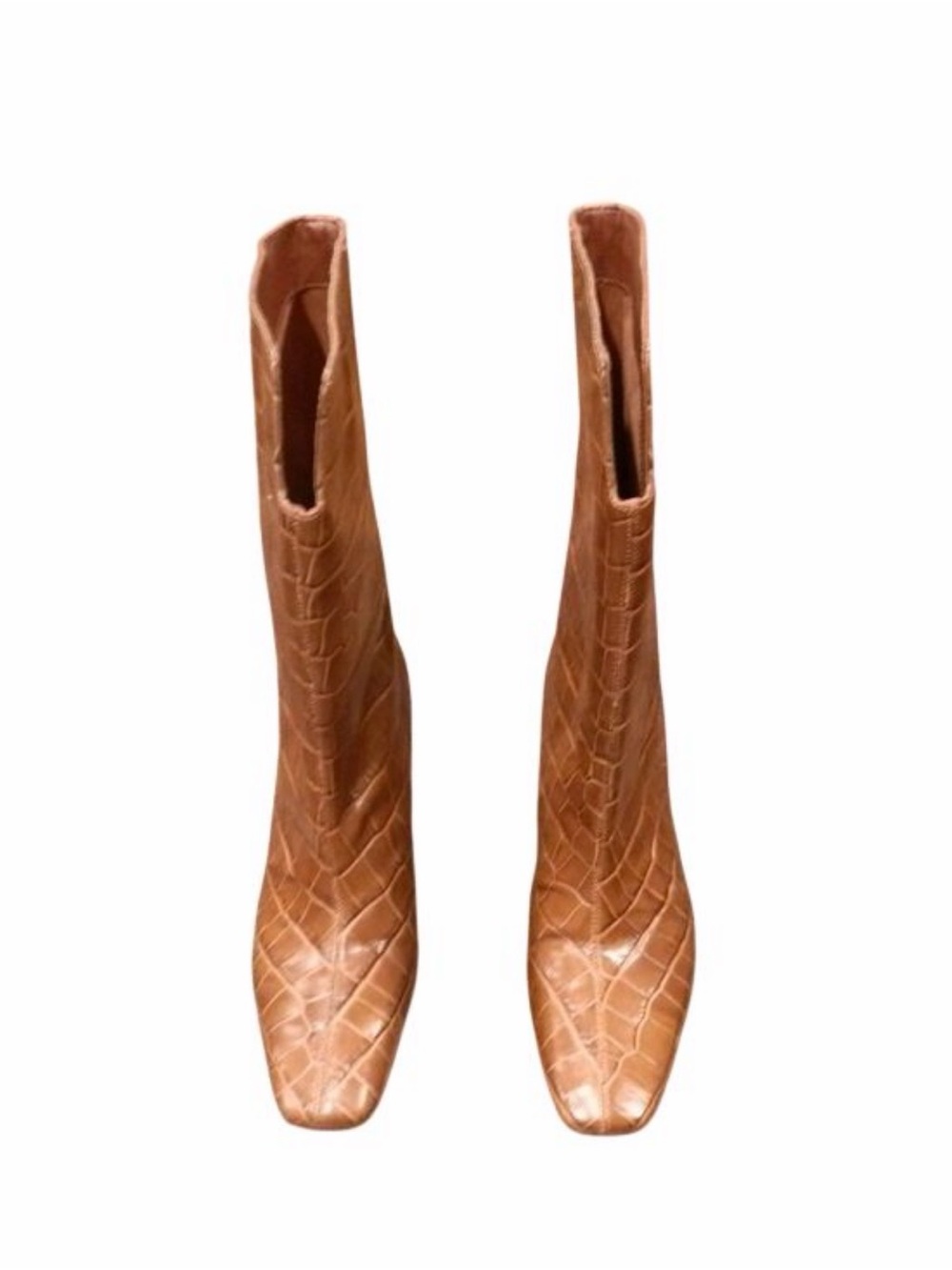 Sam Edelman Croc-Embossed Mid-Calf Kitten Heel Boots in Brown - Picture 9 of 9